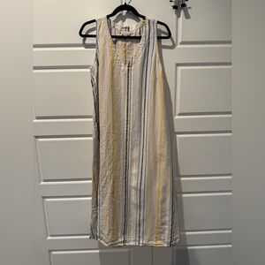 J.Jill Love Linen Striped A-line midi slip Dress Size Medium Sleeveless pockets